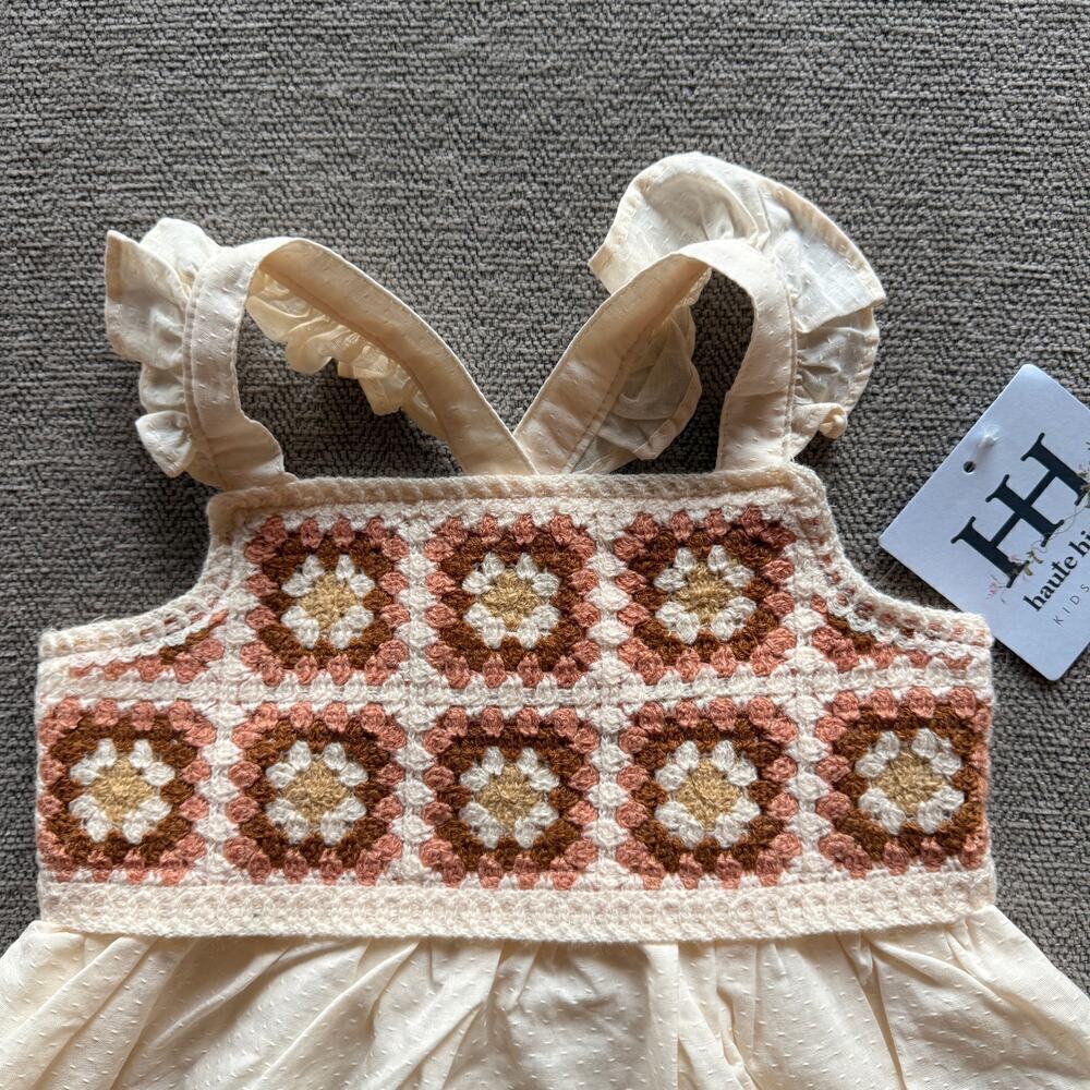Haute Hippie Kids Crochet Ruffle Strap Dress Cream Size 18M Boho Chic Heirloom - Picture 3 of 5
